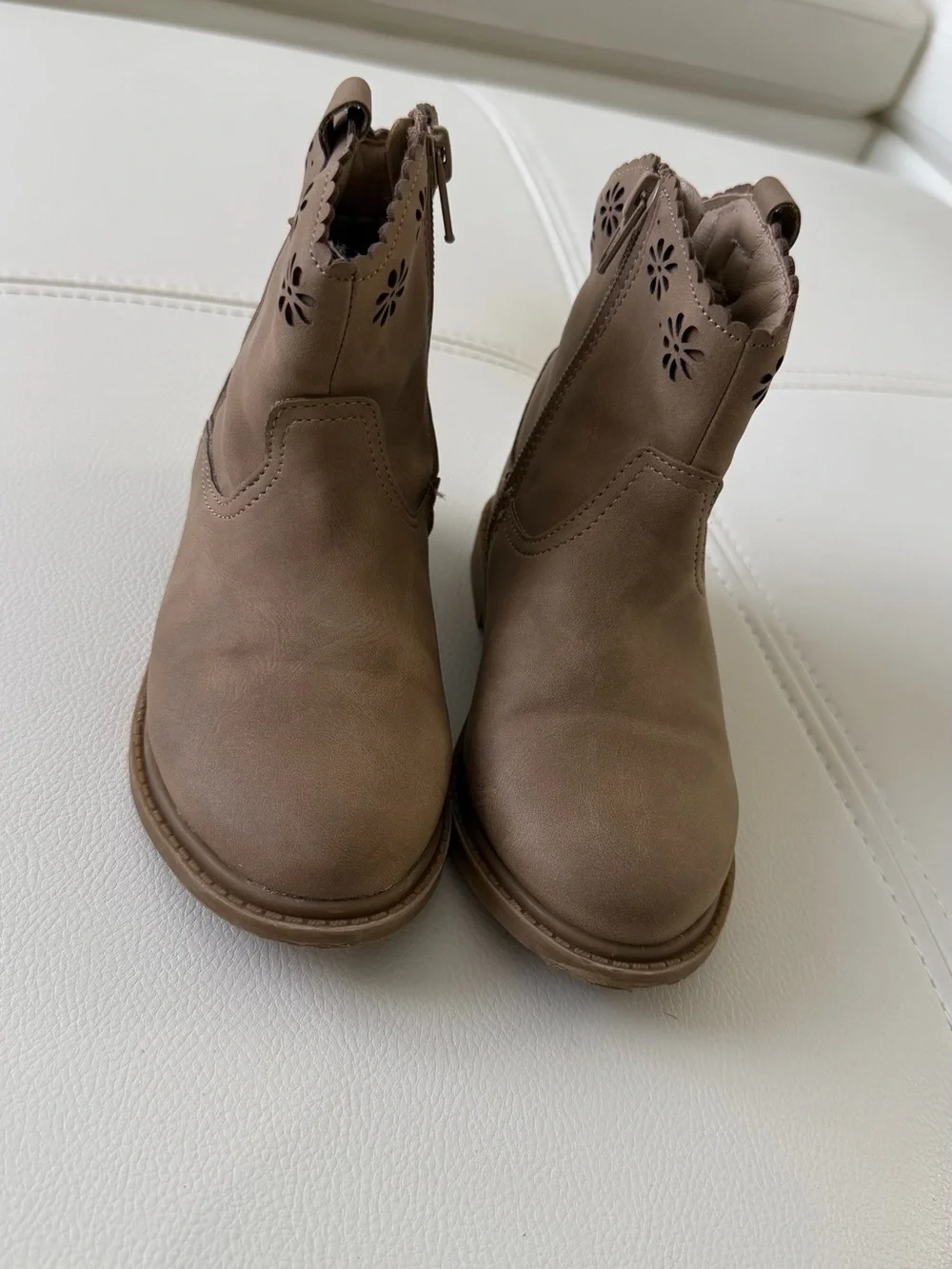Taupe Floral Cutout Ankle Boots